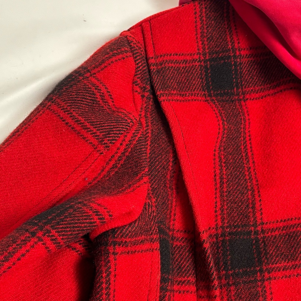 Vintage 30s Buffalo Hunting Jacket w Hood Mens Medium Red Plaid 1940s Wool Coat - Picture 16 of 16